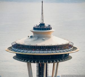 Seattle Space Needle Aerial Close-Up