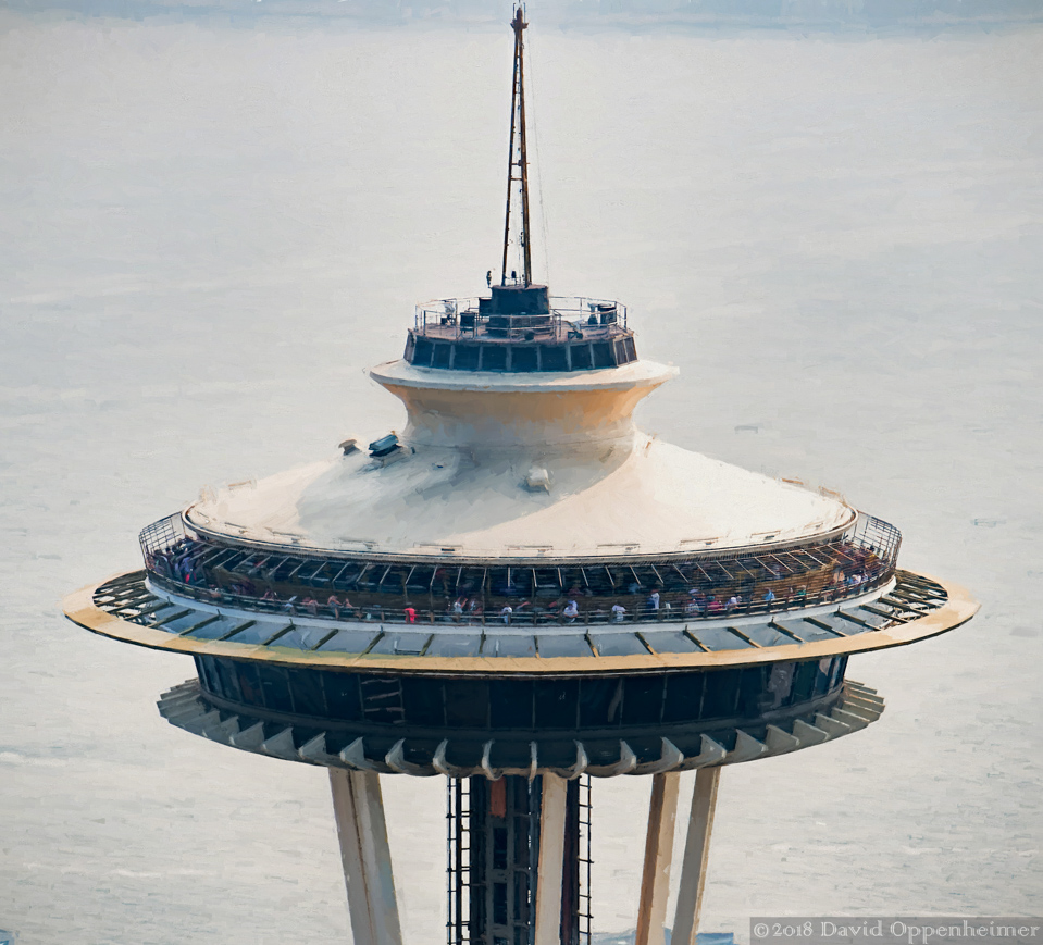 Seattle Space Needle Aerial Close-Up