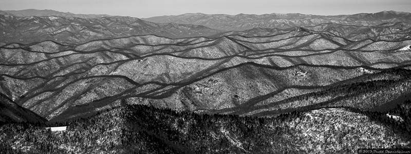 black and white aerial photo of the blue ridge mountains