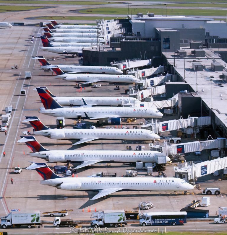 Delta Air Lines, Delta, terminal, Boeing 717, Boeing, N939AT, jets, taxiing, aircraft, airplanes, runway, taxiway, Airbus, planes, airport, Atlanta Airport, fly, fight, travel, air travel, airline, aviation, commercial jet, DAL, DAL stock, Hartsfield-Jackson Atlanta International Airport, Atlanta, ATL, KATL, BA, BA stock, runway, Georgia, aerial, aerial view, aerial photography, aerial photographer, David Oppenheimer, color, horizontal, United States, 1-13439195601,