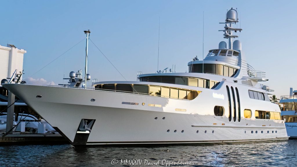 Superyacht ACTA formally Gallant Lady built for Jim Moran by Feadship and now owned by Alan Jay Wildstein in Bahia Mar in Fort Lauderdale, Florida - © 2024 David Oppenheimer - Performance Impressions photography archives - https://performanceimpressions.com superyacht, Gallant Lady, Feadship, Bahia Mar, megayacht, yachting, De Voogt, Jim Moran, Jan Moran, ACTA Yacht, ACTA, Alan Jay Wildstein, Alan Jay Wildstein’s yacht, Jim Moran’s yacht, yacht, ship, vessel, motor yacht, marina, Fort Lauderdale, Florida, boat, estate, waterfront, luxury yacht, charter, luxury charter, dock, dockage, home, house, stunning, Intracoastal, Intracoastal Waterway, De Voogt Naval Architects, hull, prestigious, 33301, 33316, South Florida, Broward County, resort-style, outdoor living, New River, East Fort Lauderdale, architecture, sunset, palm trees, tropical, New River Sound, harbor, deepsea, deepwater, deep water, David Oppenheimer, color, horizontal, United States, VAu 1-530-124, 1-13553735171,