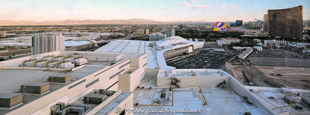Las Vegas Convention Center at 3150 Paradise Rd in Paradise, Nevada aerial view - © 2025 David Oppenheimer - Performance Impressions aerial photography archives - https://performanceimpressions.com Las Vegas Convention Center, LVCC, 3150 Paradise Rd, Paradise, Nevada, convention center, building, façade, entrance, architecture, facility, conventions, Las Vegas, Las Vegas Convention and Visitors Authority, LVCVA, 1-14977862771