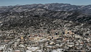 Asheville Downtown and Blue Ridge Mountains Aerial