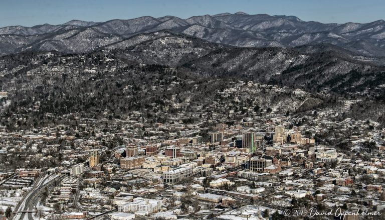 Asheville Downtown and Blue Ridge Mountains Aerial