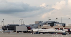 Delta Airline Jet at Hartsfield-Jackson Atlanta International Airport Terminal in Atlanta