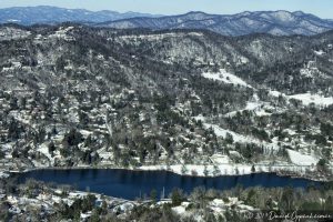 Reynolds Mountain and Beaver Lake in Asheville with Snow Aerial Photo