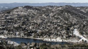 Reynolds Mountain and Beaver Lake in Asheville with Snow Aerial Photo
