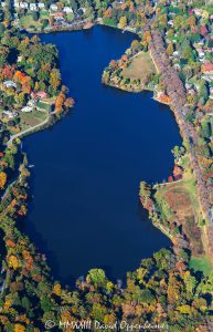 Beaver Lake and Lake View Park in North Asheville with Autumn Colors Aerial View