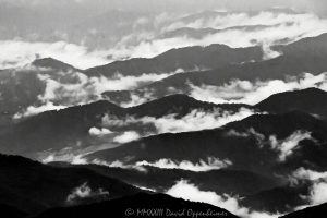 Blue Ridge Mountains Cloud Inversion in Black and White Aerial View