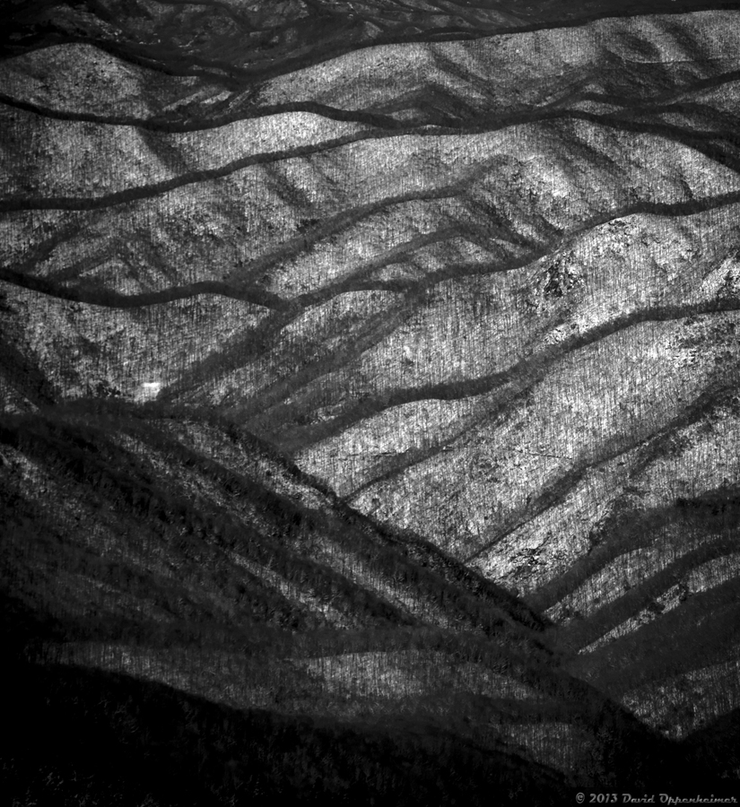 Ridgelines with Snow Covered Mountains along Blue Ridge Parkway in North Carolina Mountains