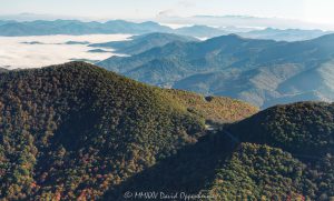 Blue Ridge Parkway Grassy Ridge Mine Overlook cloud inversion Waynesville WNC aerial view 7401