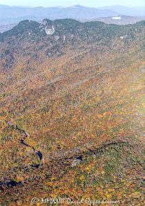 Blue Ridge Parkway below Grandfather Mountain State Park with Autumn Colors in Western North Carolina Aerial View