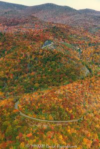 Windy Curves on the Blue Ridge Parkway with Autumn Colors Aerial View