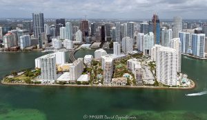 Brickell Key and Downtown Miami Skyline Aerial View