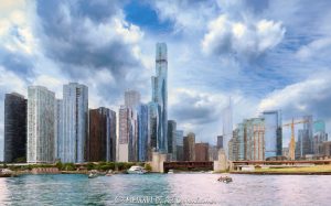 Chicago Skyline over Lake Michigan in Impressionistic Summer Light Chicago skyline from Lake Michigan in impressionistic summer light, looking across Chicago Harbor toward the mouth of the Chicago River beneath late-afternoon summer clouds. The Franklin Delano Roosevelt Memorial Bridge, boats, and lakefront and riverfront towers frame the downtown cityscape in Chicago, Illinois – © 2026 David Oppenheimer – Performance Impressions photography archives https://performanceimpressions.com Chicago skyline from Lake Michigan, Chicago skyline, Chicago cityscape, cityscape, Chicago skyline art, Chicago cityscape art, Chicago art, Lake Michigan, Chicago Harbor, Chicago Harbor skyline, Chicago Harbor cityscape, Chicago River mouth, mouth of Chicago River, Chicago River, Chicago lakefront, Chicago riverfront, Chicago waterfront, Chicago coastline, Chicago coast, Chicago harbor, DuSable Harbor, Chicago Harbor Lock, harbor, lake, river, water, lakefront, riverfront, waterfront, coastline, shoreline, downtown Chicago, Lakeshore East, New Eastside, Streeterville, Near North Side, Chicago Loop, Loop Chicago, East Wacker Drive, Wacker Drive, DuSable Lake Shore Drive, Lake Shore Drive, Chicago, Chicago Illinois, Chicago IL, Illinois, 60601, 60611, skyline, architecture, buildings, skyscrapers, towers, high rise, residential towers, office towers, hotel towers, glass towers, vertical towers, urban landscape, landscape, city, urban, bridge, bascule bridge, drawbridge, infrastructure, Franklin Delano Roosevelt Memorial Bridge, FDR Bridge, Outer Drive Bridge, Link Bridge, DuSable Lake Shore Drive bridge, Riverwalk Gateway, Ellen Lanyon, Ellen Lanyon Riverwalk Gateway, Chicago Riverwalk, Riverwalk, DuSable Park, Jean Baptiste Pointe DuSable Park, North Breakwater Access, Chicago Harbor breakwater, boats, boat, boating, harbor boats, summer, summer light, late afternoon, late day, summer clouds, dramatic clouds, cloudscape, blue sky, clouds, impressionistic, impressionistic light, impressionistic skyline, impressionistic cityscape, painterly, painterly effect, photorealism, photorealistic, skyline art, cityscape art, landscape art, artwork, wall art, art print, fine art print, Chicago print, skyline print, The St. Regis Chicago, St Regis Chicago, Vista Tower, Wanda Vista Tower, 401 East Wacker Drive, Aon Center, Standard Oil Building, Amoco Building, 200 East Randolph Street, Harbor Point, Harbor Point Condominiums, 155 North Harbor Drive, 155 N Harbor Drive, North Harbor Tower, 175 North Harbor Drive, 175 N Harbor Drive, ParkShore Condominiums, ParkShore, 195 North Harbor Drive, 195 N Harbor Drive, Cascade, Cascade Lakeshore East, Cascade Apartments, 455 East Waterside Drive, The Chandler, Chandler Condominiums, 450 East Waterside Drive, The Regatta, 420 East Waterside Drive, Riverview Condominiums, 415 East North Water Street, 151 East Wacker Drive, Hyatt Regency Chicago, 400 Lake Shore, 400 Lake Shore Drive, 400 N Lake Shore Drive, Chicago Spire, construction crane, construction, real estate, Chicago real estate, lakefront real estate, riverfront real estate, residential real estate, commercial real estate, Studio Gang, Jeanne Gang, Magellan Development, bKL Architecture, bKL Architects, Gensler, Loewenberg Architects, Solomon Cordwell Buenz, SCB, Skidmore Owings Merrill, SOM, David Childs, Stantec, Related Midwest, Lendlease, Edward Durell Stone, Perkins Will, Joseph Strauss, skyline photography, cityscape photography, architectural photography, landscape photography, lakefront photography, riverfront photography, travel, tourism, destination, United States, licensing, image licensing, commercial imagery, photography licensing, art, print, fine art, commercial photography, David Oppenheimer, horizontal, 1-15213827141