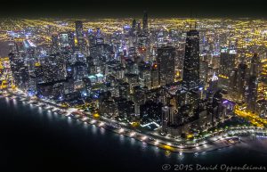 Chicago Night Skyline Aerial Photo