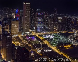 Chicago Night Skyline Aerial Photo