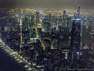 Chicago Night Skyline Aerial Photo