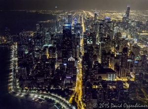 Chicago Night Skyline Aerial Photo