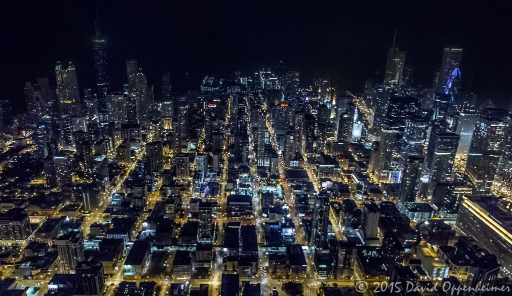 Chicago Night Skyline Aerial Photo