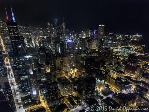 Chicago Night Skyline Aerial Photo