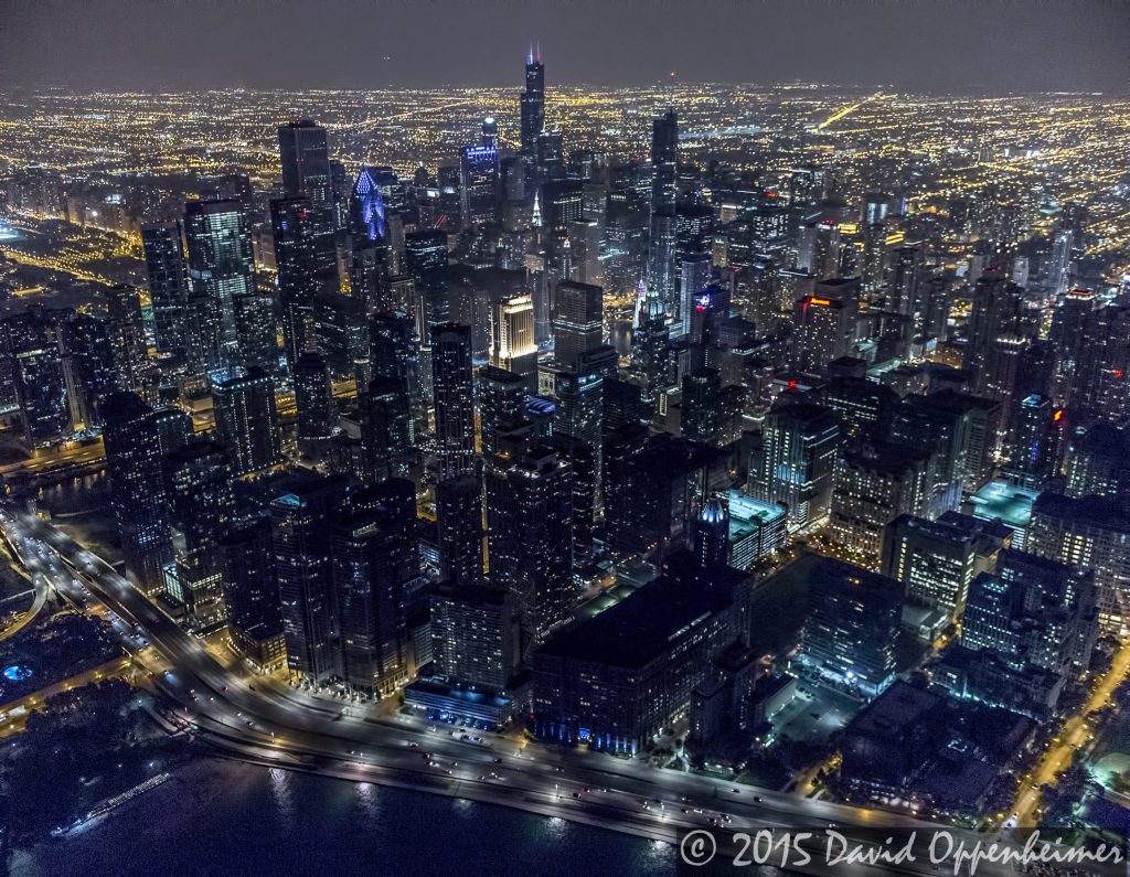 Chicago Night Skyline Aerial Photo