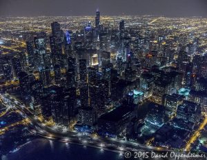 Chicago Night Skyline Aerial Photo