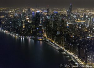 Chicago Night Skyline Aerial Photo