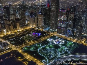 Chicago Night Skyline Aerial Photo