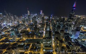 Chicago Night Skyline Aerial Photo