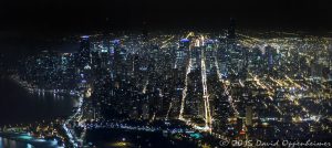 Chicago Night Skyline Aerial Photo