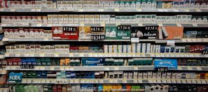 Cigarette Packs on Display at a Pharmacy in New York 