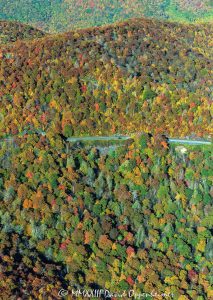 Driving along the Blue Ridge Parkway with Autumn Colors in Western North Carolina Aerial View