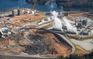 Coal Ash Pits at Duke Energy Asheville Combined Cycle Plant Aerial View