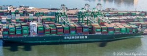 Evergreen Freight Ship and Cargo in Port of Oakland, California