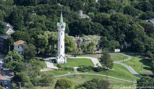 Fort Hill Tower in Highland Park Boston Aerial