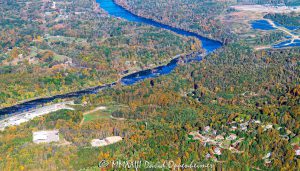 French Broad River and Woodfin section of Asheville, North Carolina Aerial View