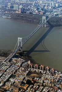 George Washington Bridge and Hudson Heights on the Hudson River in New York City Aerial View