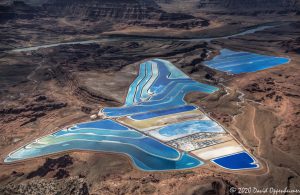 Intrepid Potash Evaporation Ponds Aerial View in Moab, Utah