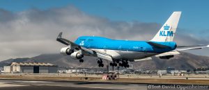 KLM Royal Dutch Airlines Boeing 747 Airplane Landing at San Francisco Airport in San Francisco, California