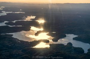 Sunrise Reflecting off of Lake James in Western North Carolina Aerial View