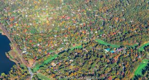 Lake View Park Neighborhood in North Asheville with Autumn Colors Aerial View