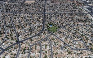 Las Vegas, Nevada Real Estate Aerial View of Stewart Place Neighborhood