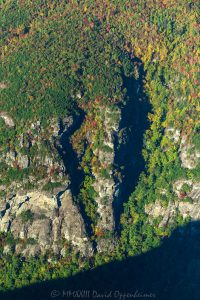 Linville Gorge Wilderness with Autumn Colors in the Mountains of Western North Carolina Aerial View