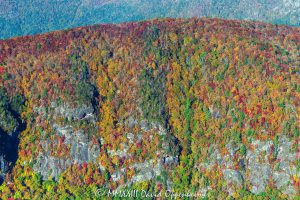 Linville Gorge Wilderness with Autumn Colors in the Mountains of Western North Carolina Aerial View