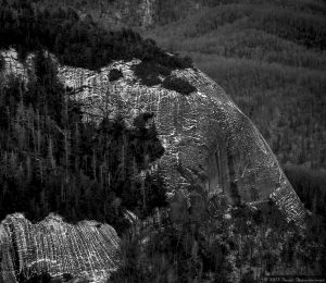 Ice on Cliffs in Black and White - Looking Glass Rock Aerial Photo