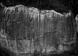 Ice on Cliffs in Black and White - Looking Glass Rock Aerial Photo