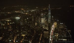 Skyline of New York City - Lower Manhattan Night Aerial