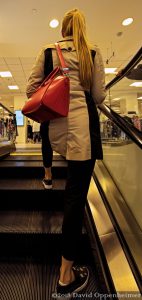 Lady Shopping on Escalator at Macy's San Francisco