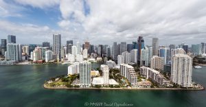 Brickell Key and Downtown Miami Skyline Aerial View